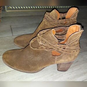 Frye Naomi Pickstitch Shooties Women Size 8.5 Brown Suede Leather Heeled Boot